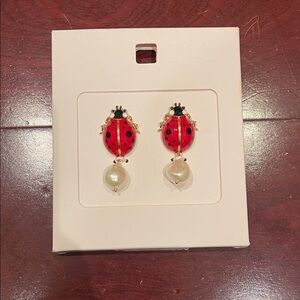 Zara Red Ladybug Earrings with Pearl Drops